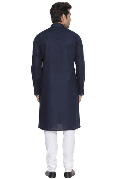 Men's Blue Cotton Linen Straight Kurta Pyjama Set