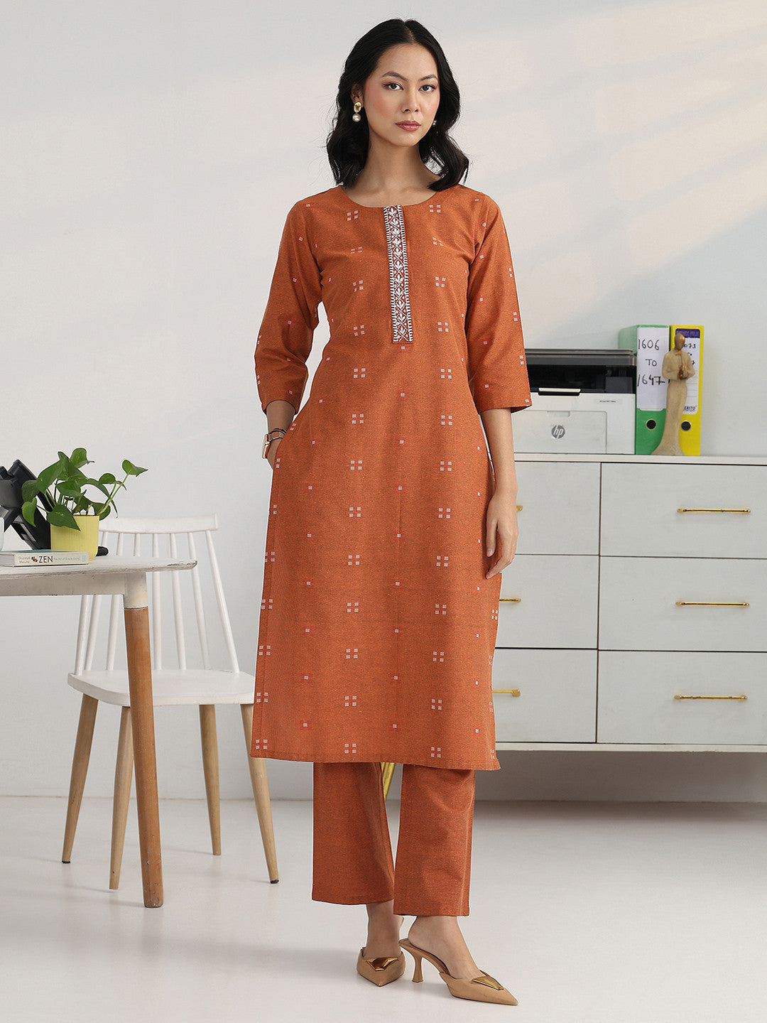 Women Ethnic Motifs Printed Regular Thread Work Kurta with Trousers