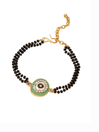 Dhiyona Set Of 2 Green Round Shape Artificial Stones Bhaiya Bhabhi Rakhi With Roli Chawal