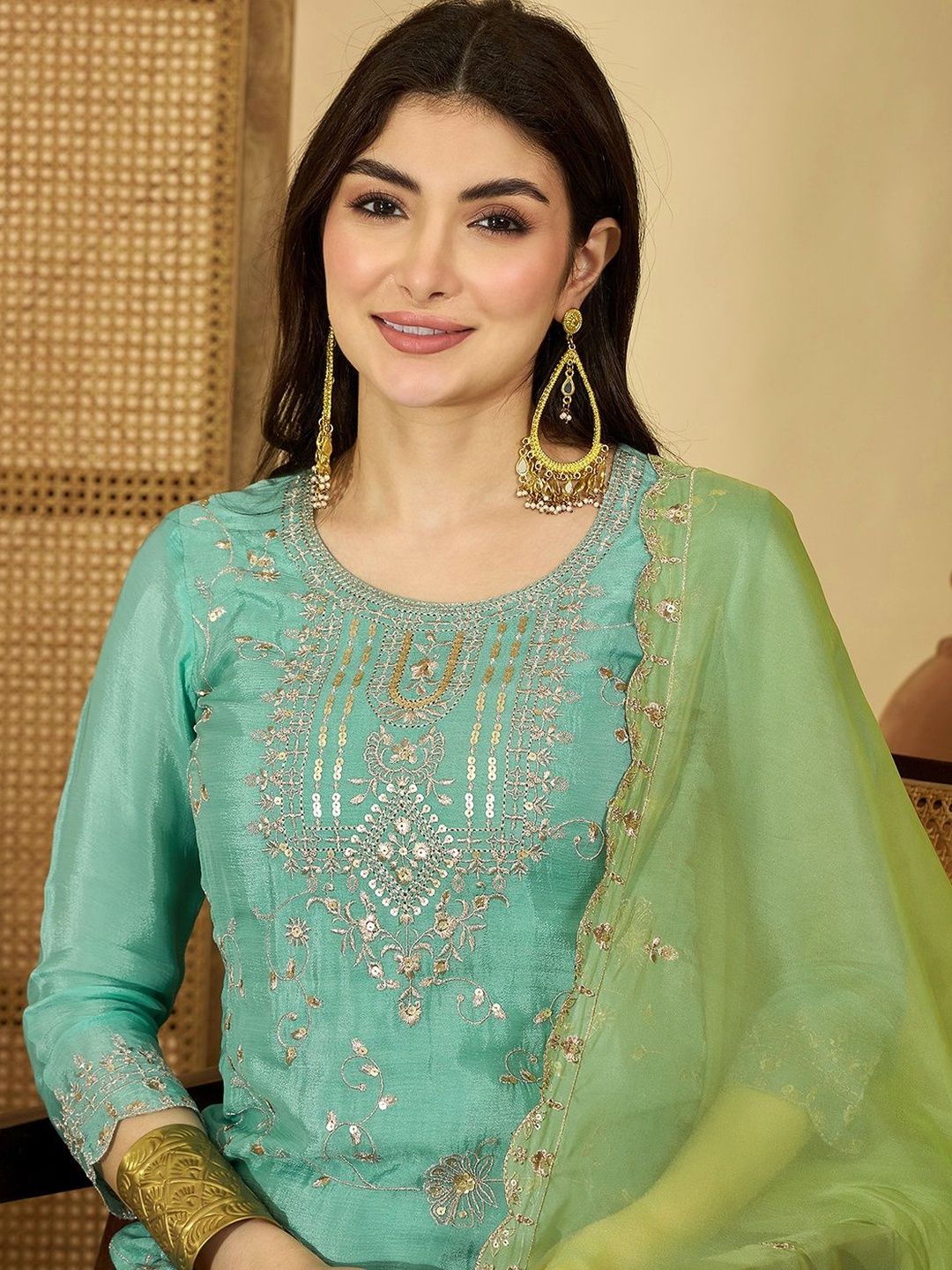 Dhiyona SN Sequence Embroidered Kurta With Sharara & Dupatta