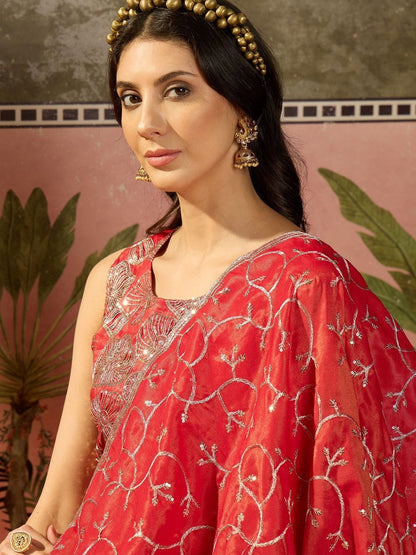 Dhiyona SN Embroidered Round Neck Straight Kurti & Sharara With Dupatta