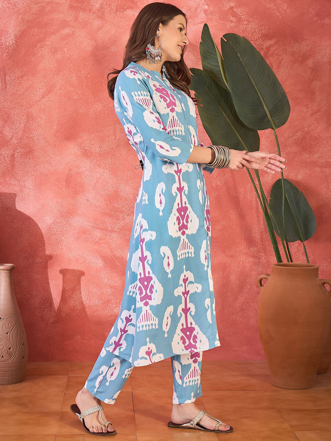 Printed A-Line Kurta With Trouser Set