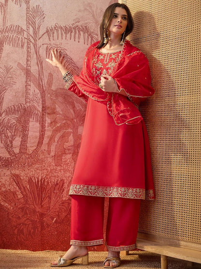 Dhiyona SN Embroidered Round Neck Kurta & Palazzos Kurta Sets
