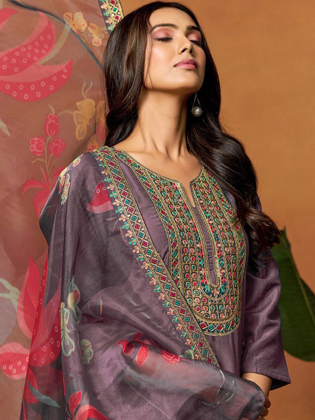 Embroidered Straight Kurta & Sharara With Dupatta