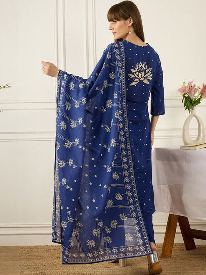 Women Floral Printed Regular Pure Cotton Kurta with Trousers & With Dupatta
