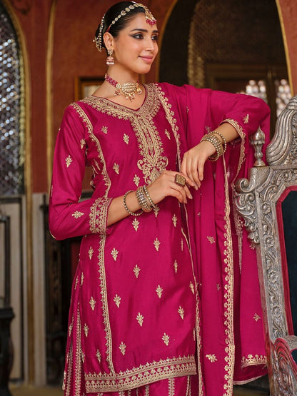 Dhiyona IE Women Ethnic Motifs Embroidered Regular Kurta with Sharara & With Dupatta