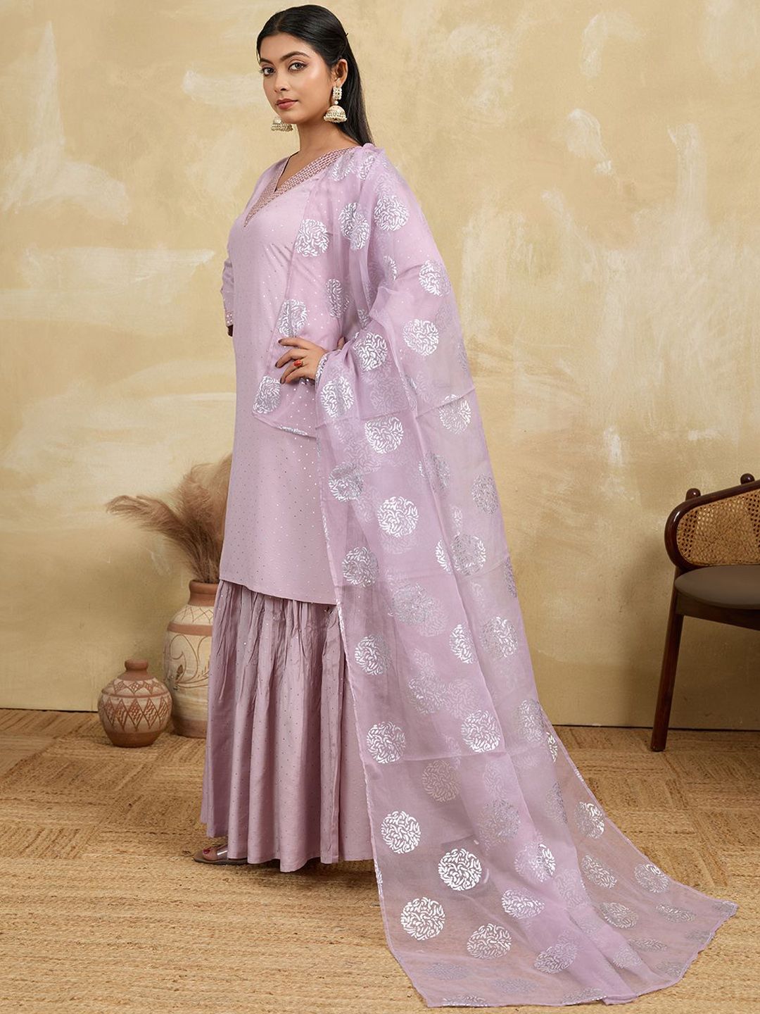 Dhiyona HOP Women Ethnic Motifs Woven Design Kurta with Sharara & Dupatta