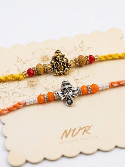 Dhiyona Set Of 2 Multicolor Religious Thread Rakhi With Roli Chawal Chandan Mishri