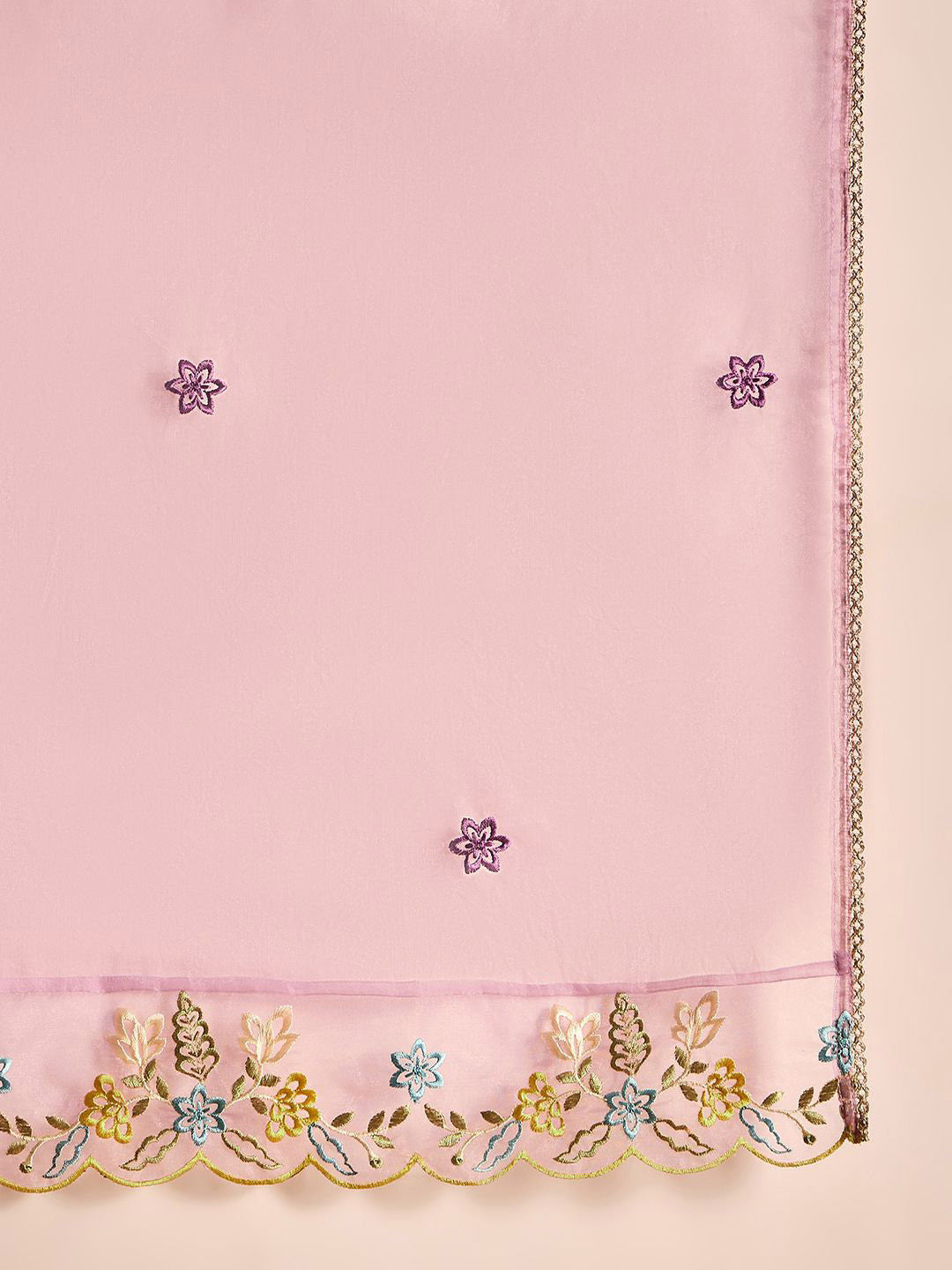 Floral Embroidered Thread Work Straight Kurta With Trousers & Dupatta
