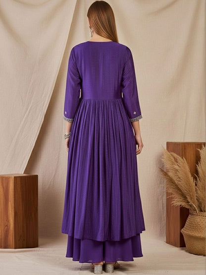 Dhiyona SN Embroidered Round Neck Kurta & Sharara Kurta Set