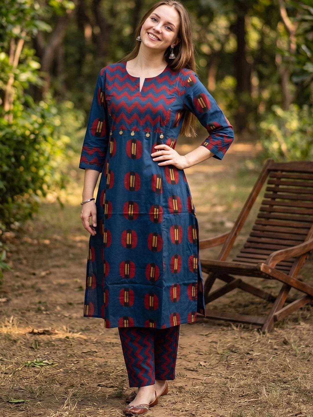 Women Ethnic Motifs Printed Regular Pure Cotton Kurta with Trousers