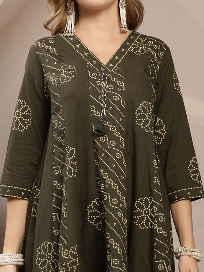 Women Bandhani Printed Regular Kurta with Palazzos & With Dupatta