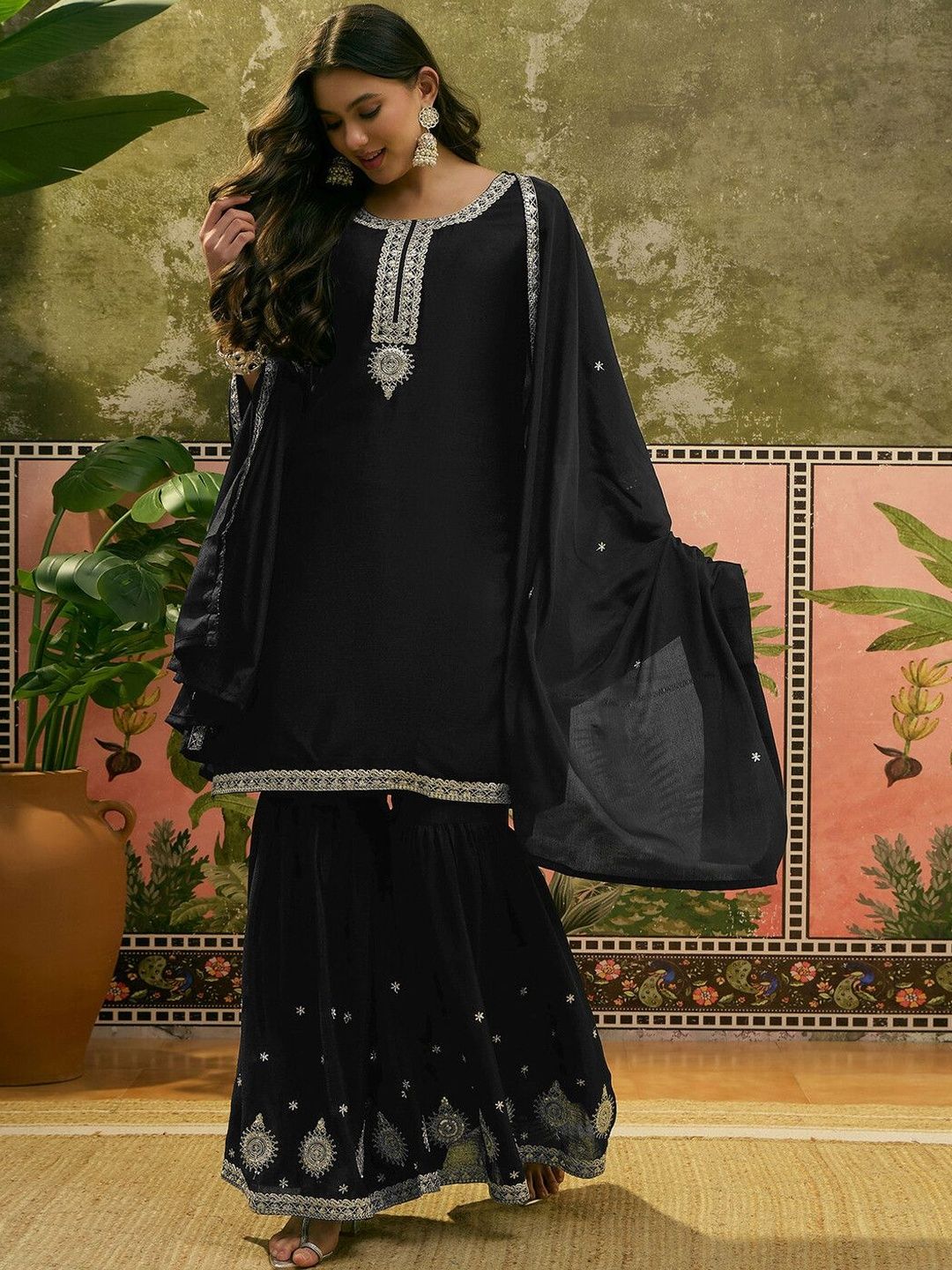 Dhiyona SN Embroidered Round Neck Kurta Sharara & Dupatta