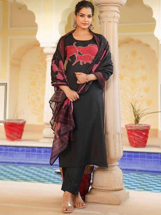 Dhiyona KL Women Animal Printed Kurta with Trousers & Dupatta
