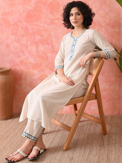Printed Pure Cotton Round Neck Kurta & Trousers Kurta Sets