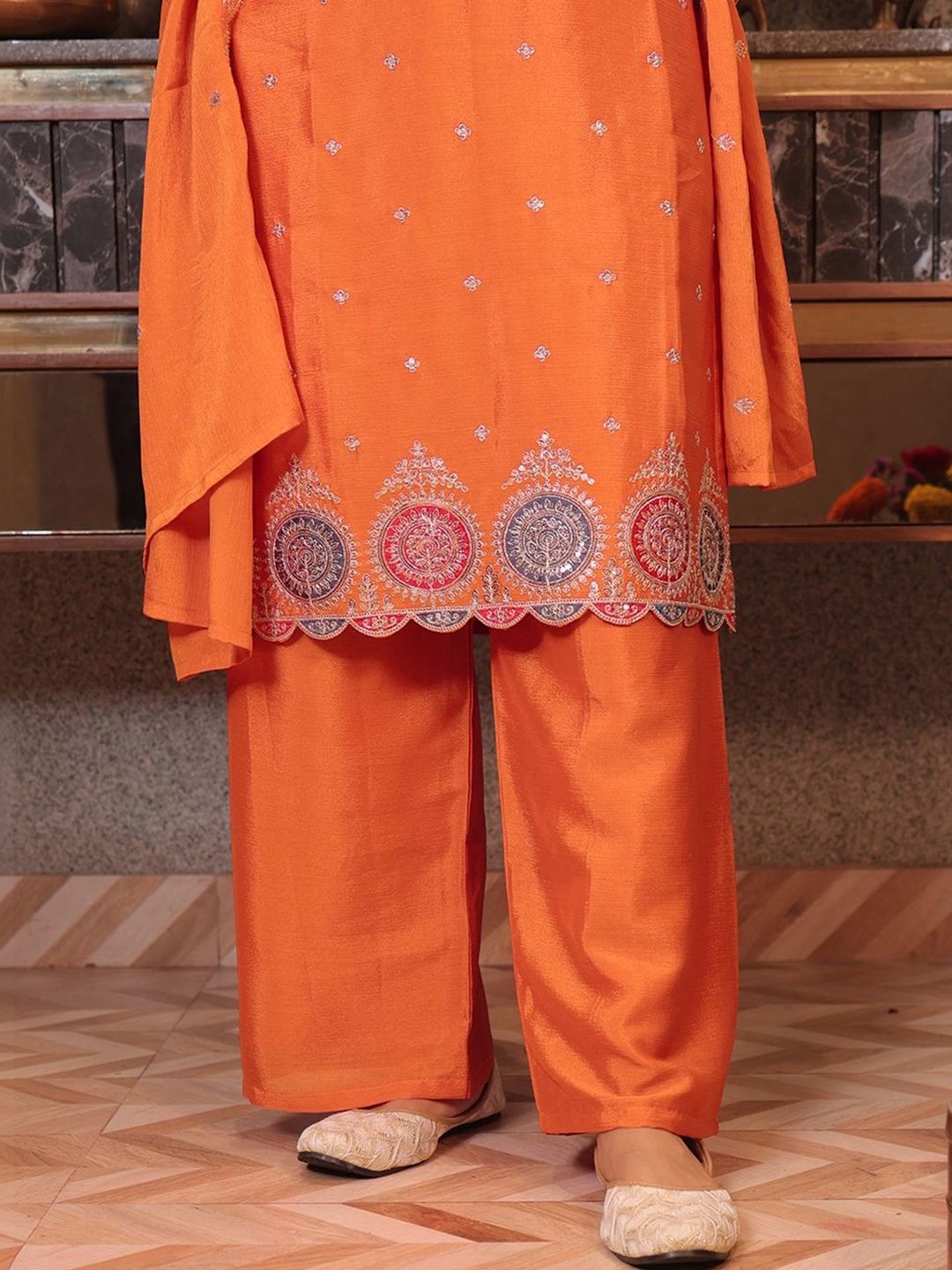 Dhiyona CH Women Ethnic Motifs Embroidered Regular Thread Work Kurta with Palazzos & With Dupatta