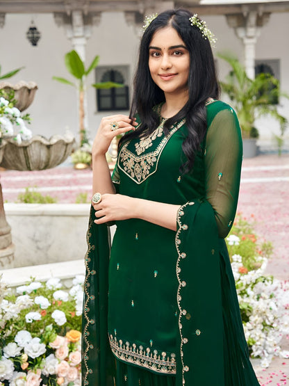 Dhiyona CH Georgette Embroidered Kurta with Plazzo and Dupatta