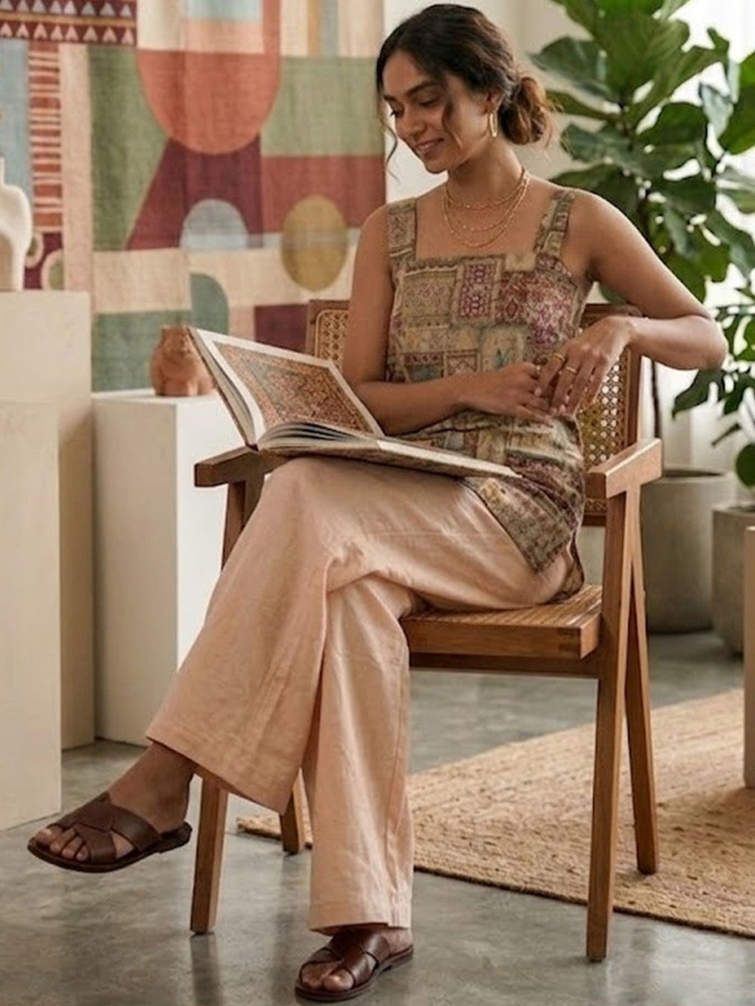 Printed Pure Cotton Shoulder Straps Kurti & Palazzos
