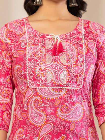 Women Paisley Printed Regular Patchwork Pure Cotton Kurta with Trousers & With Dupatta