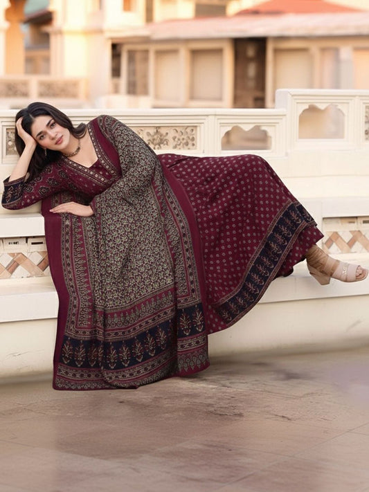 Dhiyona KL Women Ethnic Motifs Printed Panelled Kurta with Palazzos & With Dupatta