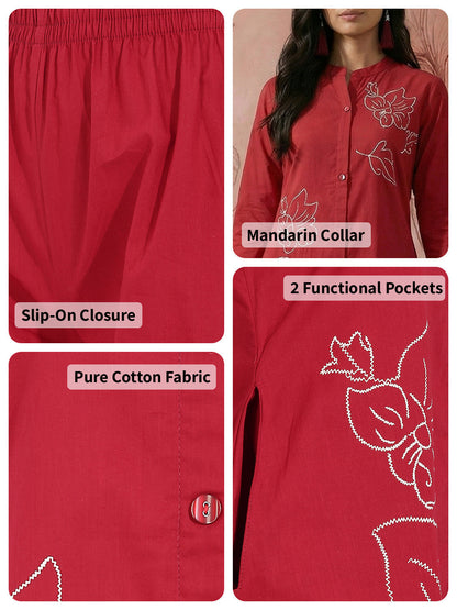 Floral Printed Regular Pure Cotton Kurta with Pyjamas