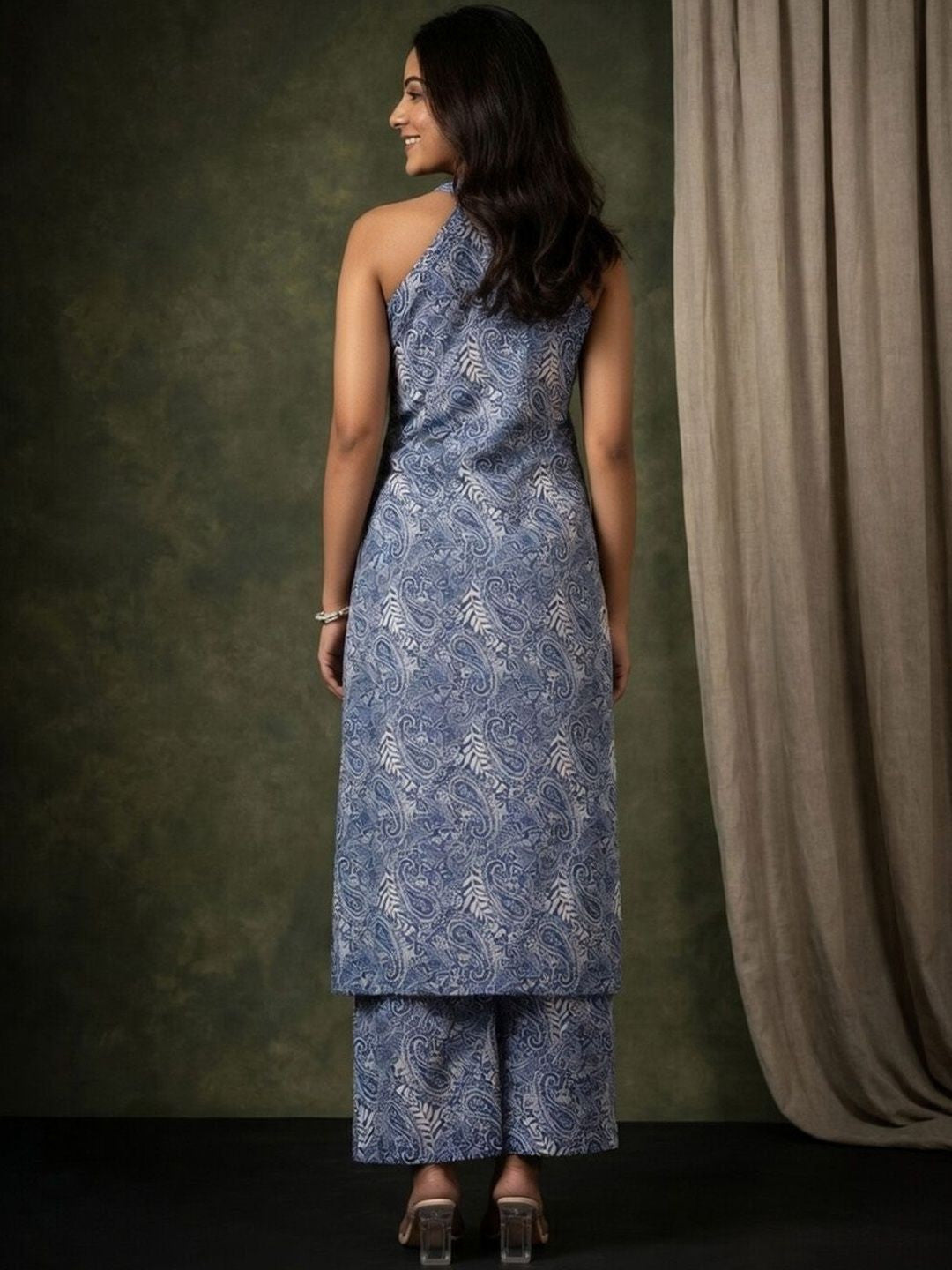 Printed Pure Cotton Halter Neck Kurta & Palazzos