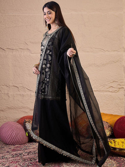 Dhiyona IN Women Embroidered Kurta with Sharara & Dupatta