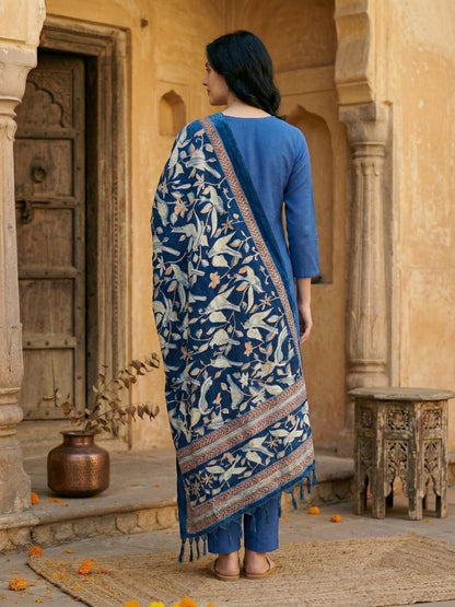 Blue Women Regular Kurta with Trousers & With Dupatta