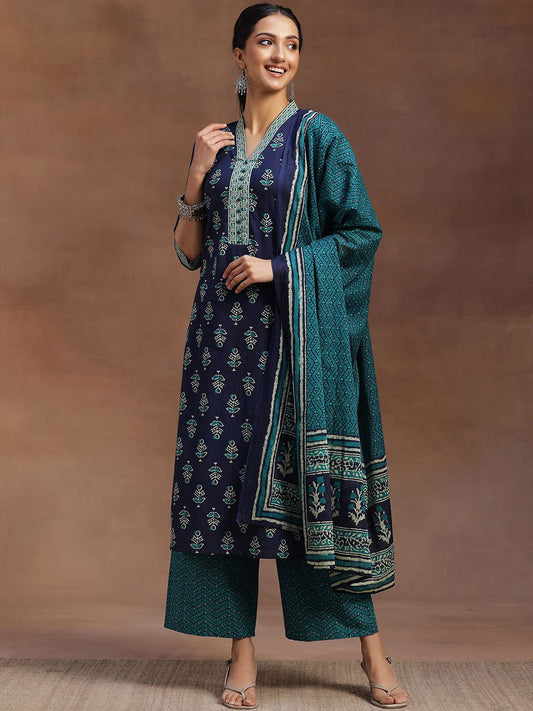 Floral Printed Pure Cotton Kurta with Palazzos & Dupatta