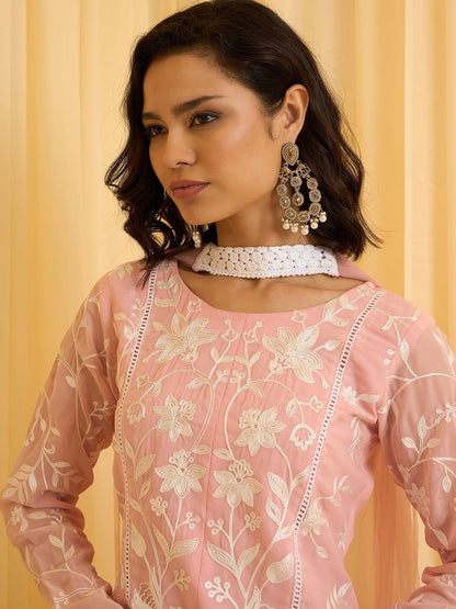 Dhiyona CH Women Floral Embroidered Regular Thread Work Kurta with Sharara & With Dupatta