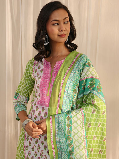 Libas Green Multi Printed Straight Suit Set with Dupatta