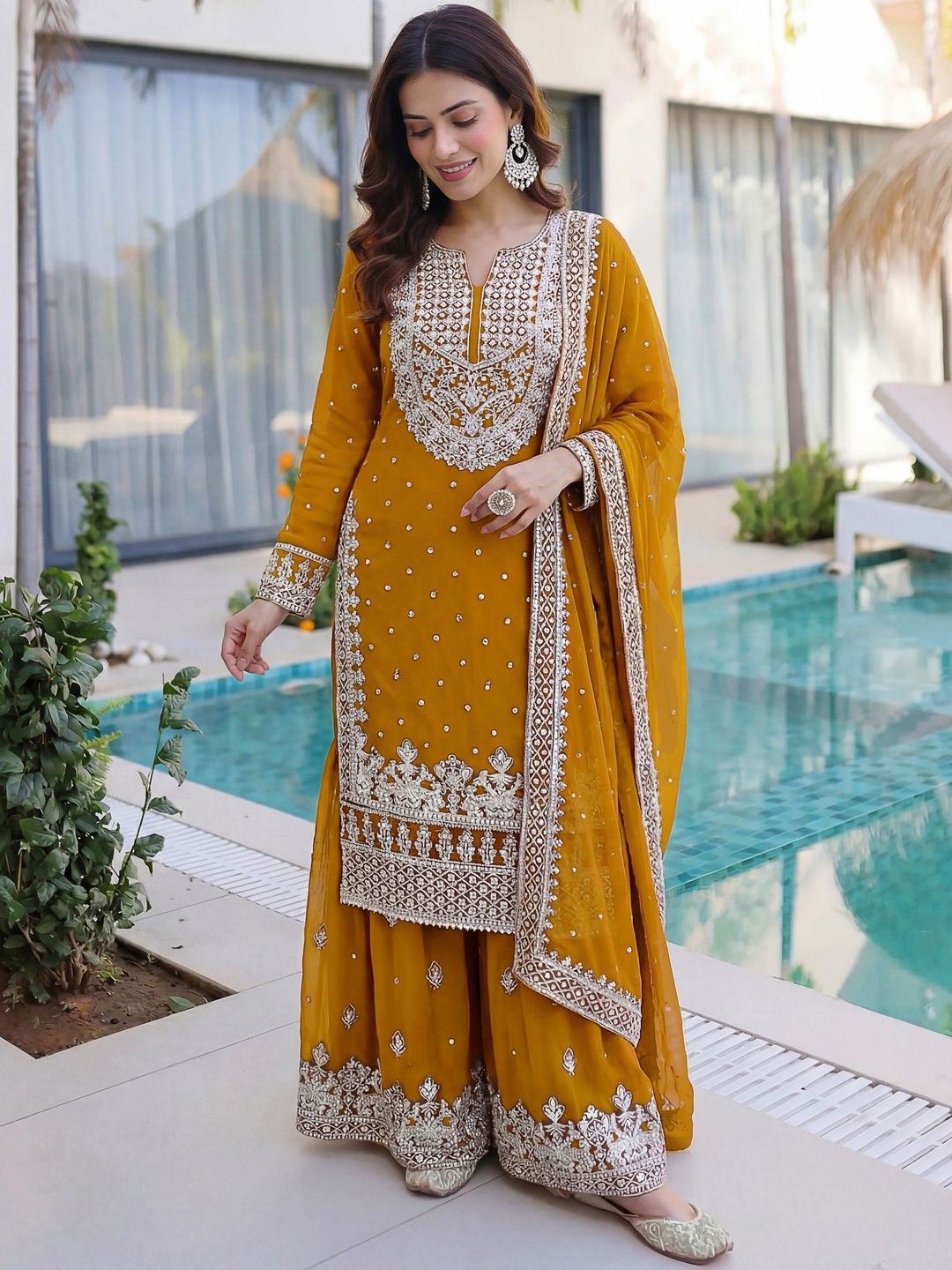 Dhiyona SN Embroidered Round Neck Kurta & Sharara With Dupatta