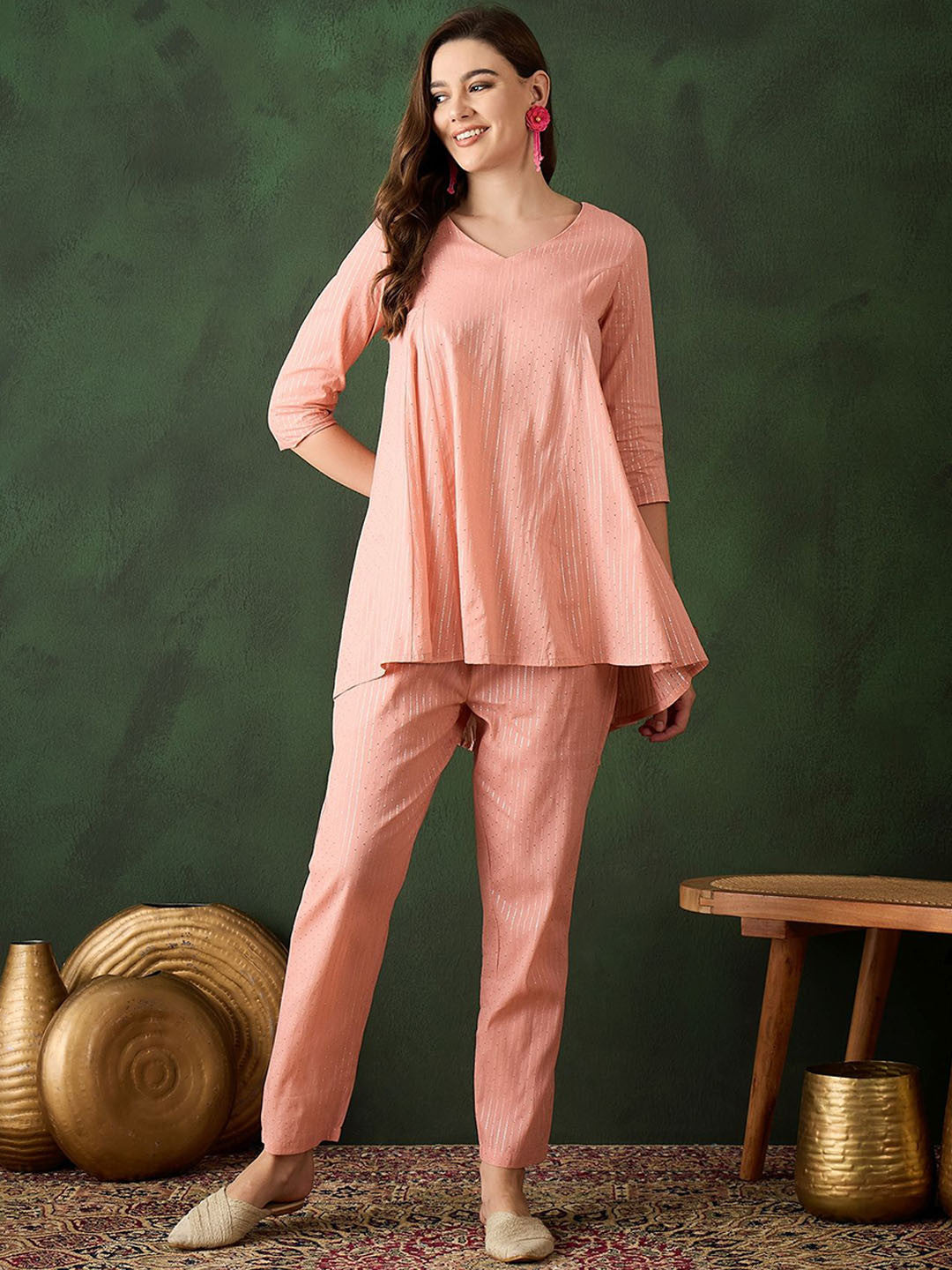 Dhiyona SN Striped Pure Cotton Kurta With Salwar