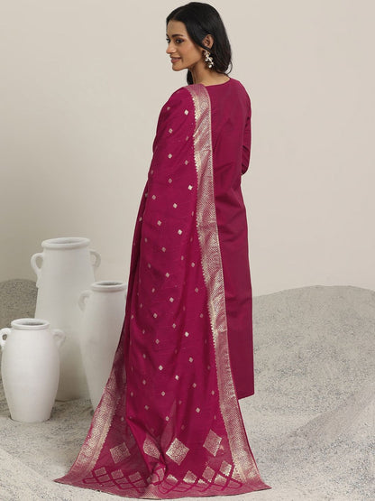 Women Round Neck Regular Straight Kurta with Trousers & Dupatta