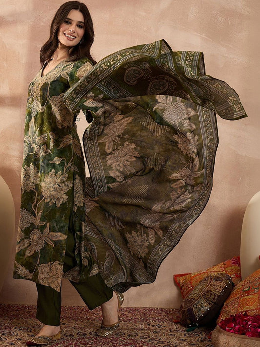 Dhiyona KL Women Floral Printed Regular Kurta with Palazzos & With Dupatta