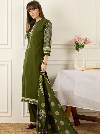 Women Ethnic Motifs Printed Regular Pure Cotton Kurta with Trousers & With Dupatta