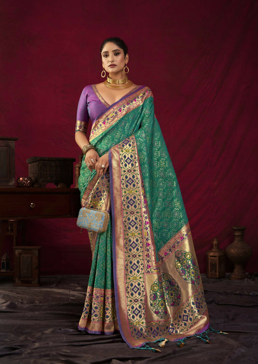 Women Paithani Bansi Rama Saree With Unstiched Blouse