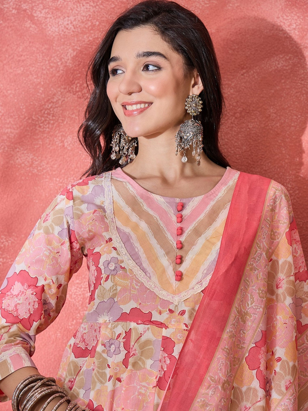 Printed Pure Cotton Round Neck Kurta & Trousers Kurta Sets