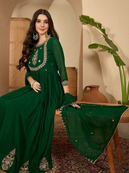 Women Ethnic Motifs Embroidered Tiered Thread Work Kurta with Trousers & With Dupatta