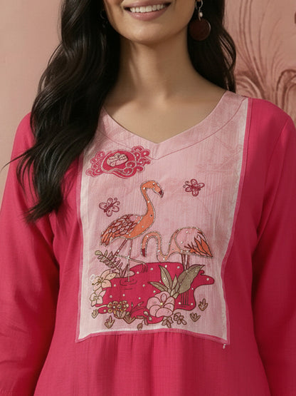 Beads & Stones Embroidered Regular Pure Cotton Kurta with Trouser & Dupatta