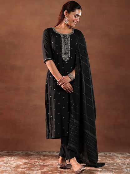 Ethnic Motifs Embroidered Thread Work Kurta With Trousers & Dupatta