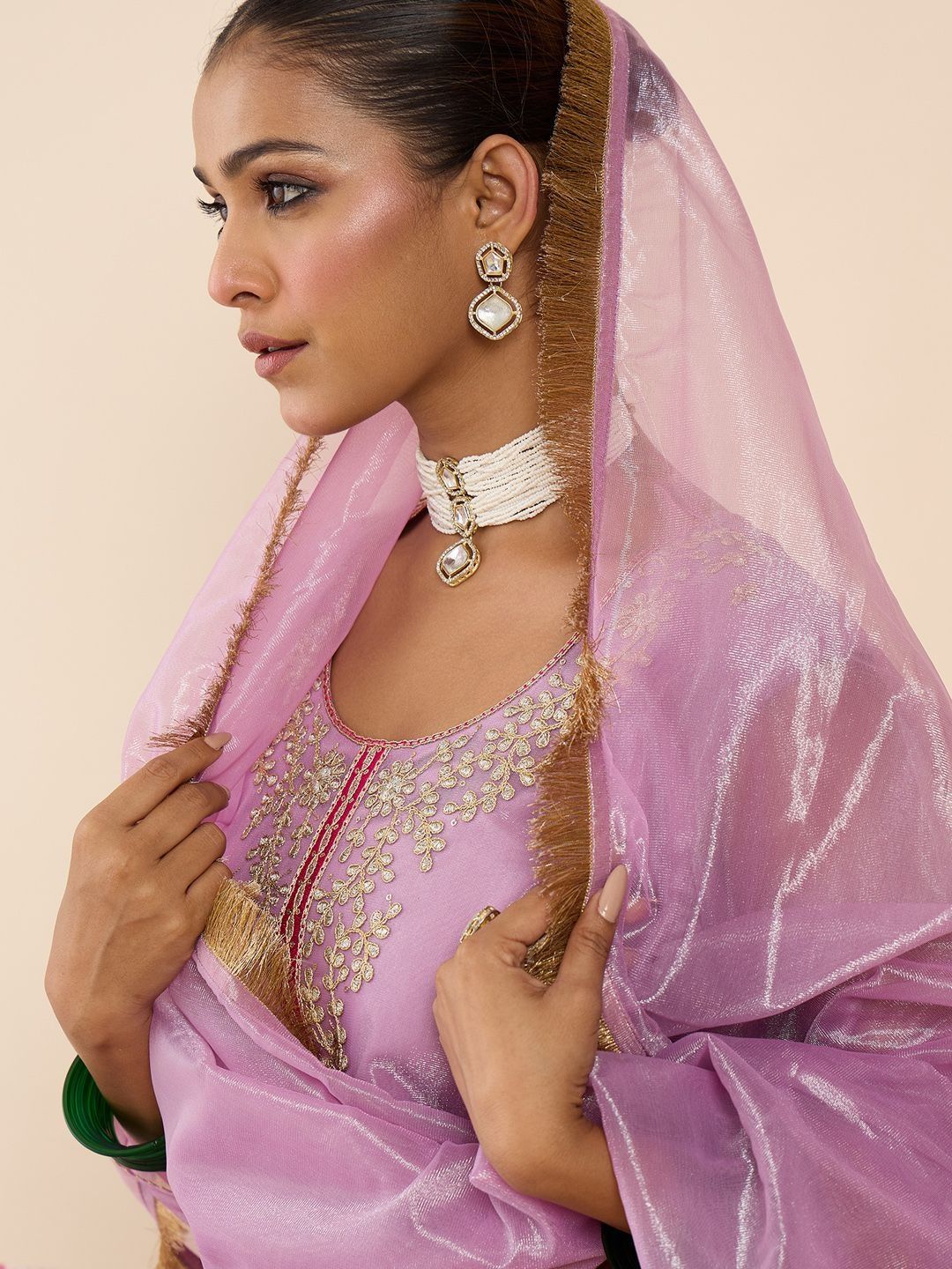 Women Ethnic Motifs Embroidered Regular Kurta with Trousers & With Dupatta