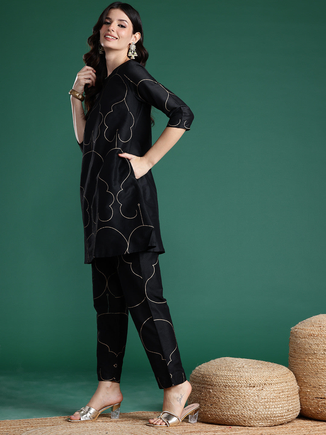 Foil Printed A-Line Kurta & Trousers Set