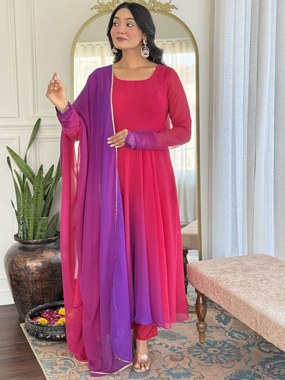 Dhiyona KL Ombre Printed Anarkali Kurta With Trousers And Dupatta