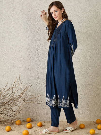 Dhiyona IE Embroidered V-Neck Tunic With Trousers