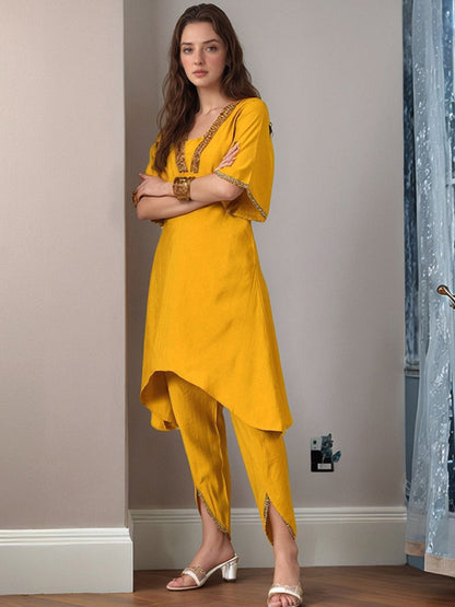 Women Solid Ethnic Kurta with Dhoti Pant