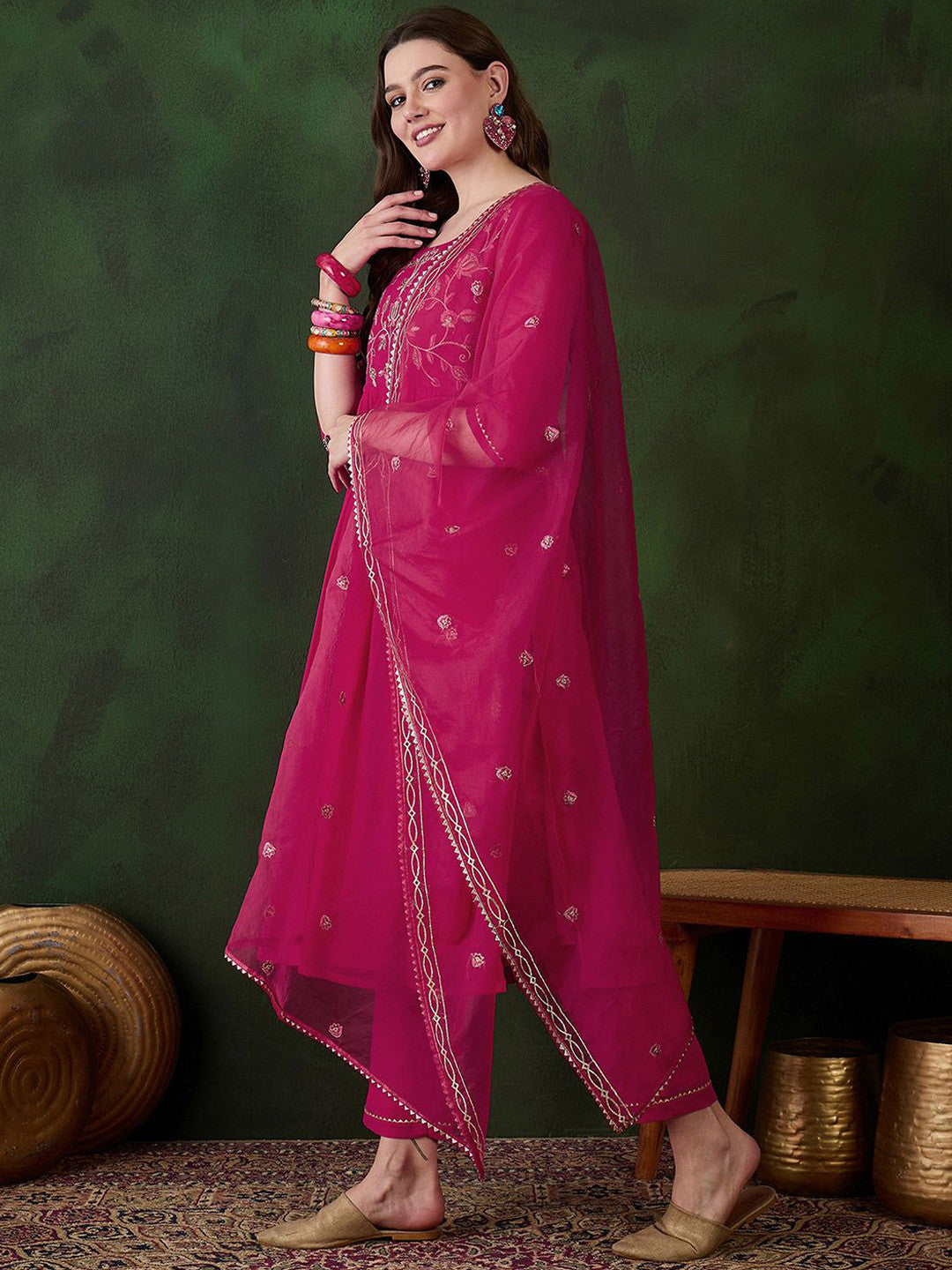 Women Floral Embroidered Kurta with Trousers & Dupatta