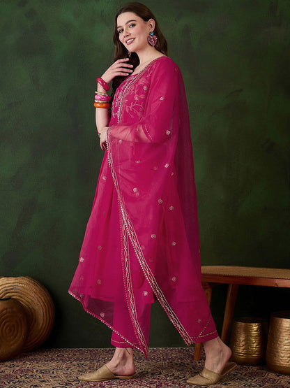 Women Floral Embroidered Kurta with Trousers & Dupatta