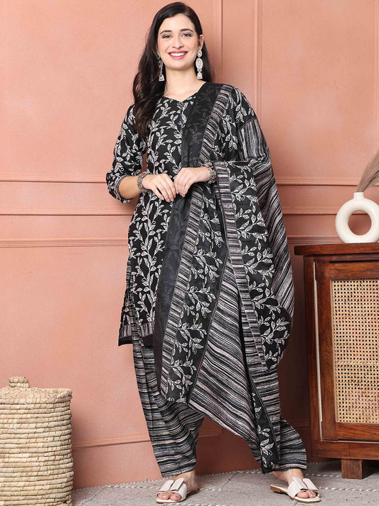 Dhiyona KL Floral Printed Straight Kurta With Salwar & Dupatta