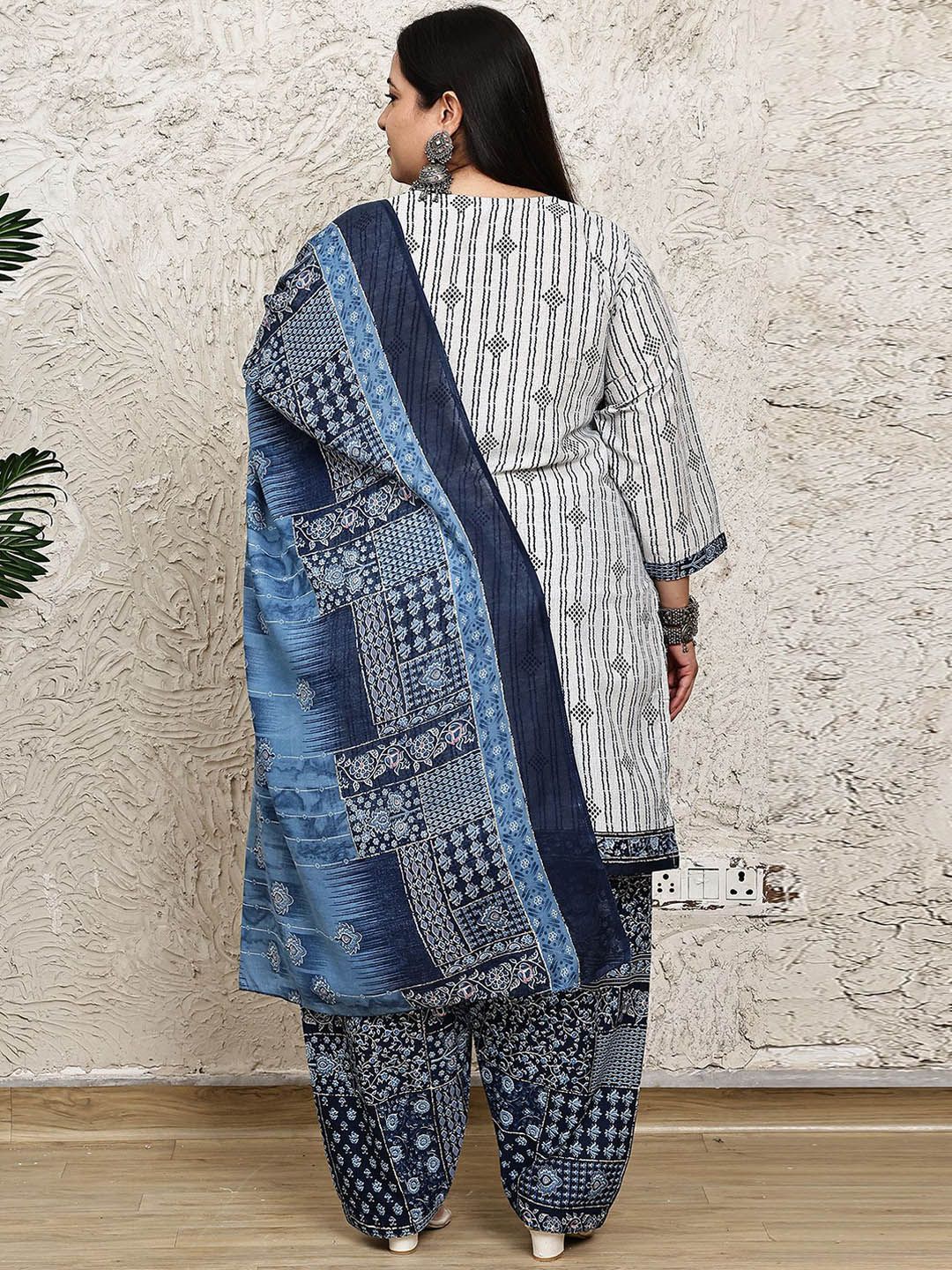 Dhiyona KL Women Plus Size Ethnic Motifs Printed Kurta with Salwar & Dupatta